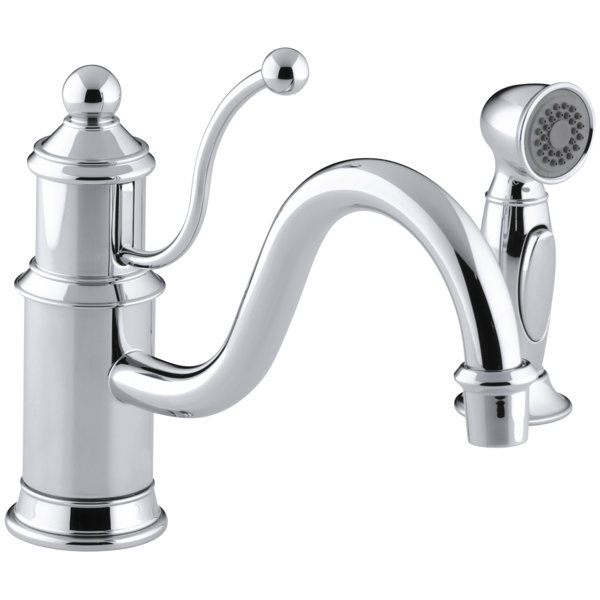 Kohler Antique Single-Hole Kitchen Sink Faucet with 8-7/8" Spout, Color-Matched Sidespray and ...